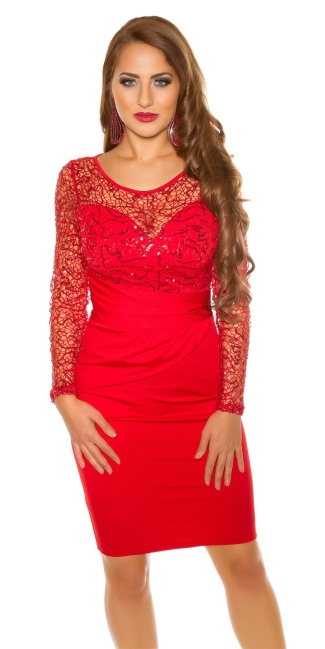partydress with lace & sequins Red